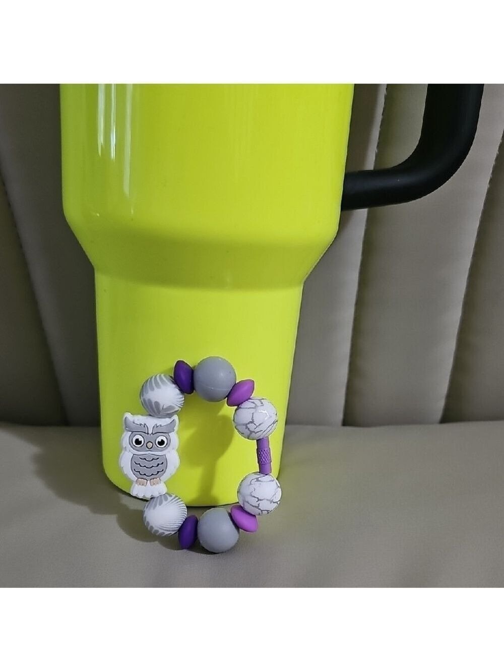 Grey Owl Tumbler Charm With Purple Accents